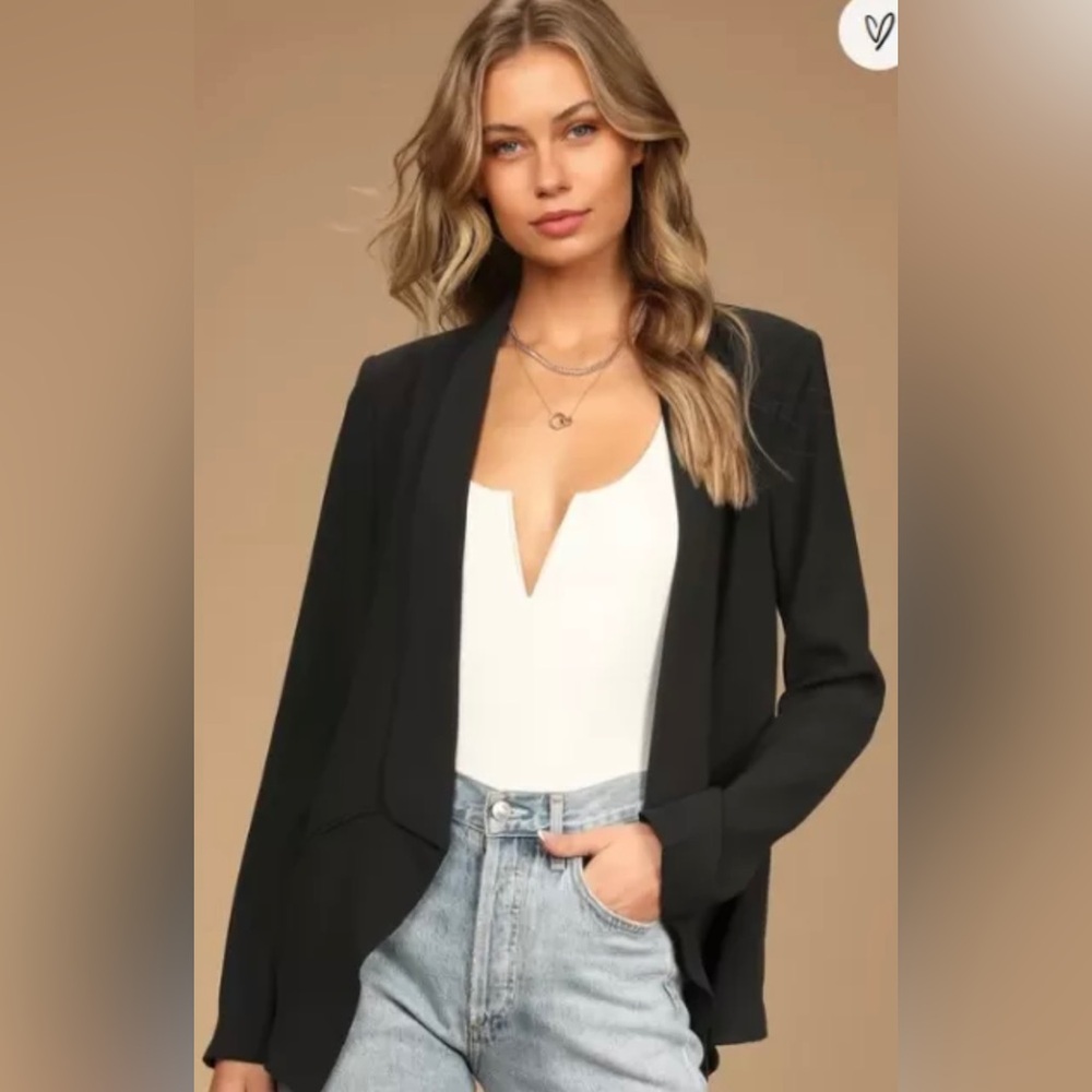 Lulus Women's Black Miss Punctuality Lightweight Open Front Blazer Size M